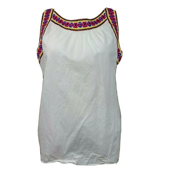 Old Navy Tops - OLD NAVY White Embroidered Border Detail Sleeveless Top Womens Size L Large
